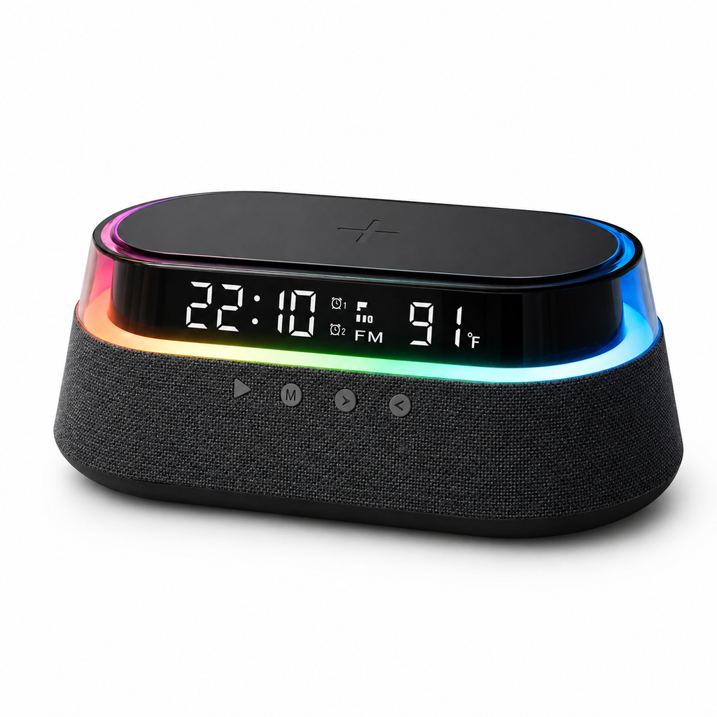 Smart Alarm Clock with Wireless Charging & Bluetooth Speaker