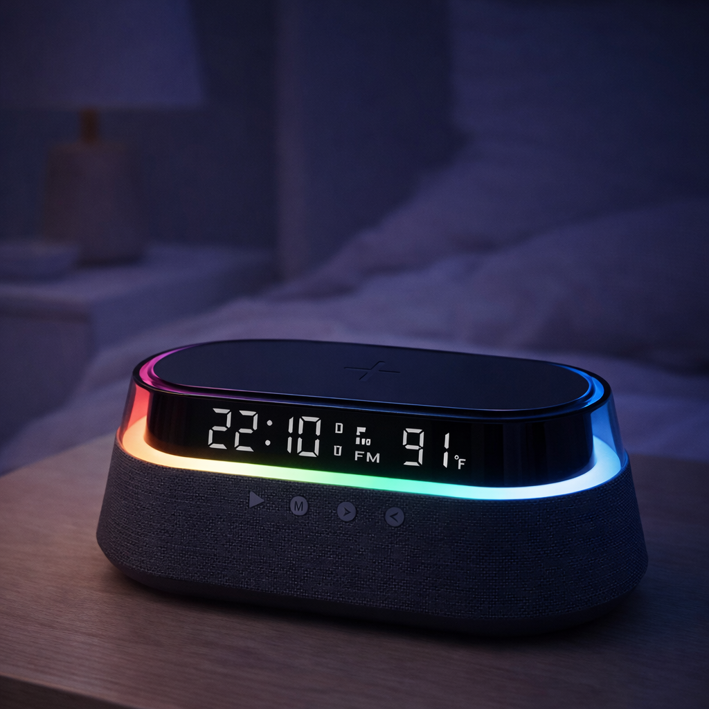 Smart Alarm Clock with Wireless Charging & Bluetooth Speaker